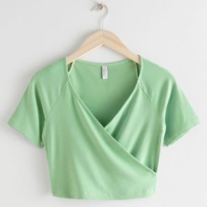 NWT Other Stories Green Crop Wrap Front Top